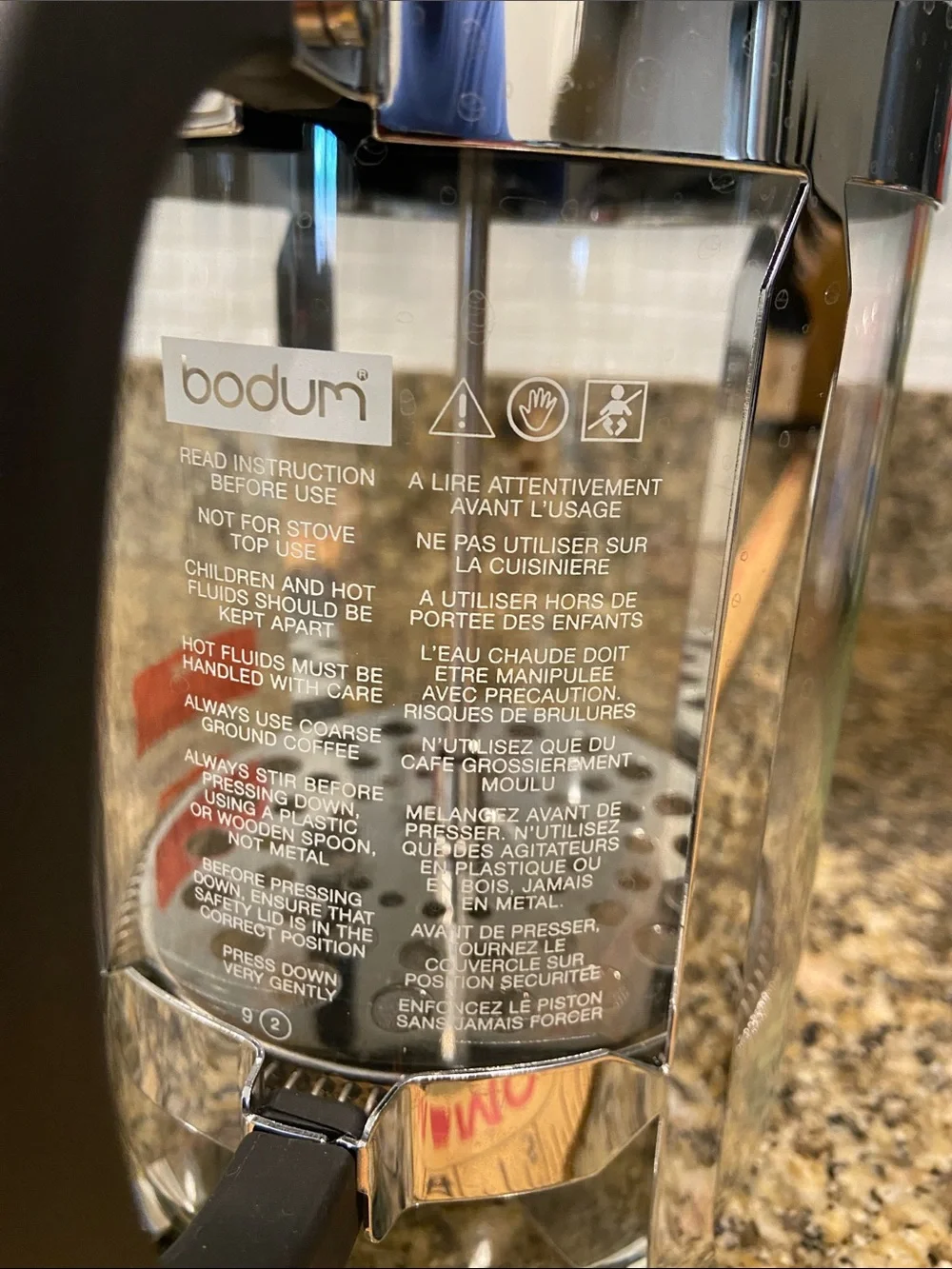 Bodum Stainless Steel and Clear Glass French Press with Black Handle
